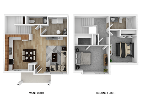 Floor plan for 2 beds, 1.5 baths, 1070 sqft